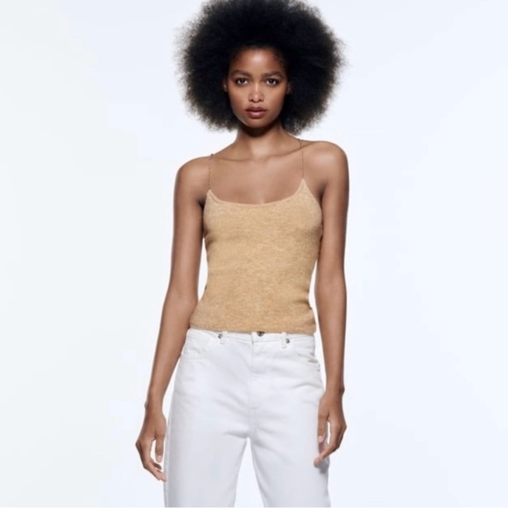 Zara Beige tank with gold chain. Zara knit tank, top, shirt with chains